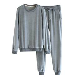 Herren Schlafanzug Winter Samt Pyjama Set Flanell Hausanzug Lang Zweiteiliger Schlafanzug Velours Lang Hausanzug Herren Fleece Herbst Winter Warm Nachtwäsche Oberteile und Hosen von Darringls