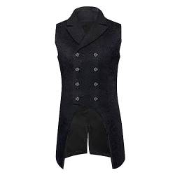 Herren Weste Gotisch Steampunk Anzugweste Mittelalter Zweireihige Weste Brokat Frack Tailcoat Blumen Druck Ärmelloses Reverskragen Waistcoat für Halloween Party Kostüm von Darringls