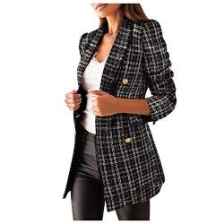 Dasongff Damen Blazer Langarm Herbst Kariert Slim Outwear Kariert Blazer Slim Fit Revers Büro Jacke Mantel Vorne Offen Strickjacke Damenjacke Büro Anzug Jacken Parka Workwear für von Dasongff