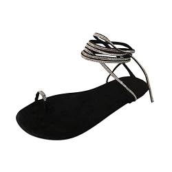 Dasongff Flat Rhinestone Clip Sandalen, gekreuzt, modische Sandalen, Strap für Damen, große Stiefel für Damen, Plattform, Braun, Schwarz , 39 EU von Dasongff