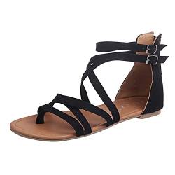 Modische Sandalen für Damen, flache Schuhe, Damenschuhe, Peep-Sandalen, hohe Stiefel, Leder, Schwarz , 36 EU von Dasongff