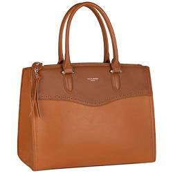 David Jones - Damen Große Handtasche - Frauen Henkeltasche PU Leder - Tote Shopper Bag Elegante - Schultertasche Umhängetasche Viele Fächer Taschen Arbeit City - Mode Stilvoll Klassisch - Cognac Braun von David Jones