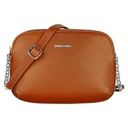 David Jones - Damen Mittelgroße Umhängetasche Viele Fächer - Frau Kleine Schultertasche Zip Reißverschluss PU Leder - Multi Taschen Handtasche - Messenger Crossbody Bag Handy Praktisch Cognac Braun von David Jones