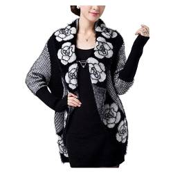 Womens Poncho Shawl Wrap Gestrickte Blume Strickjacke Pullover Batwing Hülse Große Revers-Jumper (Einheitsgröße, Weiß) von Dawwoti