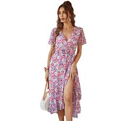 Daysskk Boho Kleid Damen Lang Strandkleid Damen V-Ausschnitt Maxikleid Damen Sommer Blumen Chiffonkleid Damen Festlich Leichte Kleider Damen Sommer M von Daysskk