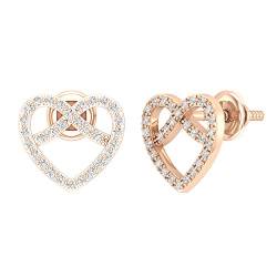 Dazzlingrock Collection 0,16 Karat (ctw) runde weiße Diamant Damen Brezel Herz Ohrstecker 14 Karat Roségold Diamant Roségold Diamant, Diamant-Roségold, Diamant von DazzlingRock Collection