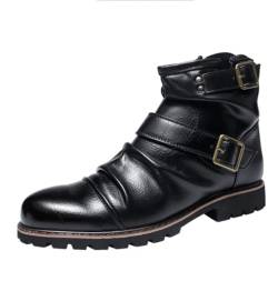 Dcbdx Arbeitsstiefel Herren Buckle Seitlicher Reißverschluss Kurzschaft Stiefel Runde Zehe Motorradstiefel,Schwarz,37 EU von Dcbdx