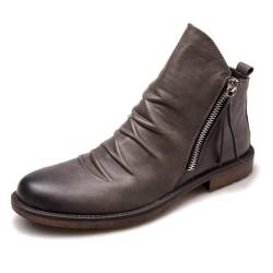 Dcbdx Klassische Chukka Boots Herren Biker Freizeitschuhe mit Seitlicher Reißverschluss Wasserdichtes & atmungsaktives Leder Stiefelette,Grau,39 EU von Dcbdx