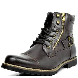 Herren Stiefeletten zum Schnüren mit Seitlicher Reißverschluss Kunstleder Runde Zehe Chelsea Stiefel,Dark Brown,47 EU von Dcbdx