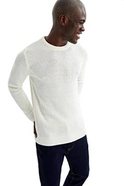 DeFacto Herren Strick Pullover Langarm Rundhalsausschnitt Sweater - Slim fit Pulli für Herren Oberteile (ECRU,L) von DeFacto