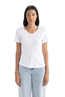 DeFacto Women's B0647AX T-Shirt, White, Large von DeFacto