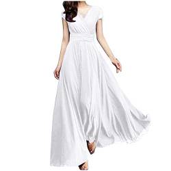 DeaAmyGline Abendkleid Damen Lang Maxikleid V Ausschnitt Wickelkleid Chiffon Kleider Festlich Elegant Kurzarm Abendkleider Hochzeit Gast Kleid Swing Ballkleid Partykleid Abiballkleider von DeaAmyGline