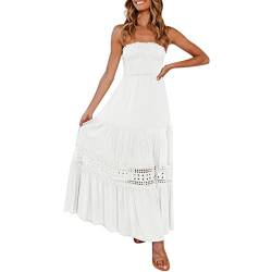 DeaAmyGline Strandkleid Damen Sommer Bandeau Kleid Trägerloses Sommerkleid Lang Schulterfreies Kleider Rückenfrei Sexy Boho Maxikleid A Linien Spitzen Häkelkleid Partykleid Freizeitkleid von DeaAmyGline