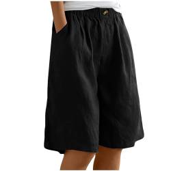 Leinen Shorts Damen High Waist, Kurze Hosen Damen Weites Bein,Bermuda Shorts Damen Knielang Leinenhose Baggy Cargoshorts mit Gummizug Sommerhose Leicht Schlafshorts Freizeithose für Frauen von DeaAmyGline