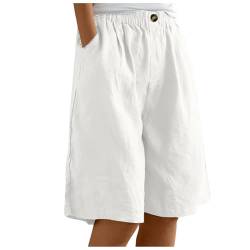 Leinen Shorts Damen High Waist, Kurze Hosen Damen Weites Bein,Bermuda Shorts Damen Knielang Leinenhose Baggy Cargoshorts mit Gummizug Sommerhose Leicht Schlafshorts Freizeithose für Frauen von DeaAmyGline