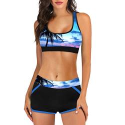 Sport Bikini Damen Set ,Brazilian Bikini mit Shorts Damen,Zweiteilig Badeanzug Damen Große Größen Hawaii Strand Drucken Tankini Top High Waist Badeshorts Bademode Sportbikini Badeanzüge für Frauen von DeaAmyGline