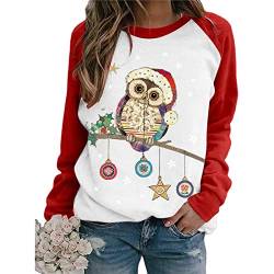 Weihnachtspullover Damen Langarmshirt - Pullover Weihnachten Sweatshirt T-Shirt Langarm Weihnachtsshirt mit Eule Weihnachtsmotiv Weihnachts Oberteile Bluse Tops für Frauen Teenager Mädchen von DeaAmyGline