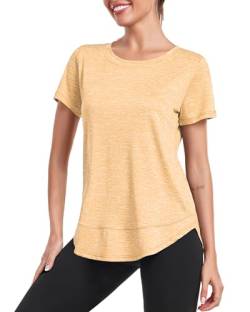 Deaviya Sport T-shirt Damen, Kurzarmshirt Frauen, Workout Tops Rundhalsausschnitt Athletisch Lässig Laufen Yoga Fitness T-Shirts Locker (DE/NL/SE/PL, Alphanumerisch, M, Gelb) von Deaviya