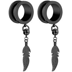 1 Paar Schwarz 20 mm(3/4") Feder Kette Plugs Tunnel Ohrringe Ohrstöpsel Septum Piercing Ohrplugs Körperschmuck Ohr Dehnstäbe Expander Titanstahl Edelstahl Frauen Damen Herren von Decentraland