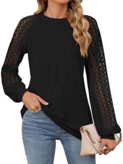 Bluse Damen Elegant Longsleeve Langarmshirt Festliche Blusen Tuniken Damen Langarm Damenblusen Spitzen Oberteile Damen Top Casual T Shirt Damen Oberteil Longbluse Blusenshirt (Schwarz,XL) von Decorie