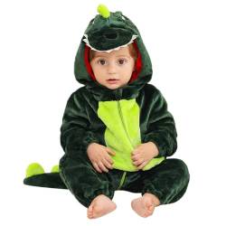 Decorie Dino Kostüm Baby Faschingskostüme Kinder Jungen Mädchen Flanell Onesie Baby Schlafanzug Strampler mit Kapuze Tier Schneeanzug Baby Kleidung Jumpsuit Overal (0-6 Monate,Dunkelgrün) von Decorie