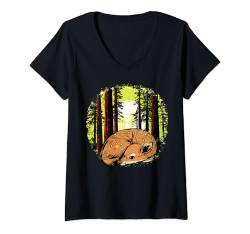 Damen Hirsch Wald Wildlife T-Shirt mit V-Ausschnitt von Deer Buck Retro Hunting Designs