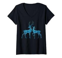 Damen Hirsch Wald Wildlife T-Shirt mit V-Ausschnitt von Deer Buck Retro Hunting Designs