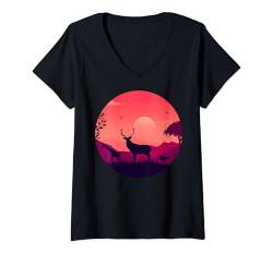 Damen Hirsch Wald Wildlife T-Shirt mit V-Ausschnitt von Deer Buck Retro Hunting Designs