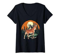 Damen Hirsch Wald Wildlife T-Shirt mit V-Ausschnitt von Deer Buck Retro Hunting Designs