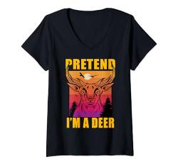 Damen Tu so, als wäre ich ein Wildtier im Deer Forest T-Shirt mit V-Ausschnitt von Deer Buck Retro Hunting Designs