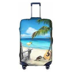 Dehiwi Reisegepäckabdeckung, Motiv: Gitarre am Strand, staubdicht, mit Reißverschluss, passend für 45,7-81,3 cm Gepäck, weiß, S von Dehiwi