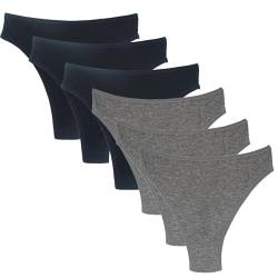 Deigecil 6er-Pack Schwarz Grau String Tanga Damen Hoch tailliert Bauchweg Baumwoll Baumwoll unterwäsche Frauen,Weich bequem Sport Unterhose Damen von Deigecil