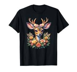 Goldener Hirsch Blumen Damen Trachtenshirt Rehkitz Trachten T-Shirt von Deko Trachtenbluse Damen Dirndl Ersatz Mädchen