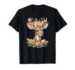 Goldener Hirsch Blumen Damen Trachtenshirt Rehkitz Trachten T-Shirt von Deko Trachtenbluse Damen Dirndl Ersatz Mädchen