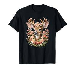 Goldener Hirsch Blumen Damen Trachtenshirt Rehkitz Trachten T-Shirt von Deko Trachtenbluse Damen Dirndl Ersatz Mädchen