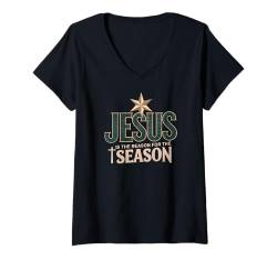 Damen Jesus ist der Grund für die Jahreszeit T-Shirt mit V-Ausschnitt von Delightfully Different World