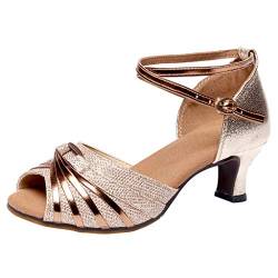 Deloito Damen Mode Elegant Ballsaal Tango Latein Salsa Tanzschuhe Party Hochzeit Sozial Pailletten Schuhe Weicher Boden Spitze Absätze Tanzschuh (37 EU, Gold-F) von Deloito Schuhe