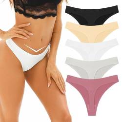 Demegimi Tangas Damen Strings Seamless Slips Sexy Unterwäsche für Frau Unsichtbare Unterhosen Slips 5er-Pack von Demegimi