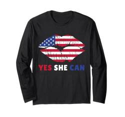 Kamala Harris Präsidentin 2024 USA Amerika Yes She Can Langarmshirt von Demokraten Outfit US Wahlen Election Damen Herren