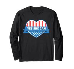 Kamala Harris Präsidentin 2024 USA Amerika Yes She Can Langarmshirt von Demokraten Outfit US Wahlen Election Damen Herren