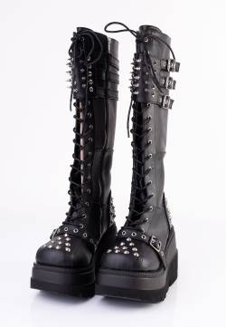 DemoniaCult - Shaker 225 Black Vegan Leather - Girl Schuhe - Schwarz - EU 41 - Synthetic/Textile/Gummi,Kunstleder von DemoniaCult