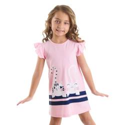 Denokids Mädchenkleid, Baumwoll-Jersey-Kleid mit Katzen-Print, stilvolles Mädchen-Sommerkleid mit gerüschten Ärmeln, maschinenwaschbar bei 30 °C, von 2–8 Jahren | 2 Alter von Denokids