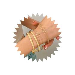 Dervivea Boho Gold Armreif Armband Set Für Frauen Poliert Metall Armreif Armband Dünn Gold Stapeln Armreifen Geschichtet Runde Manschette Armreif Armband Schmuck (6 Stück) von Dervivea