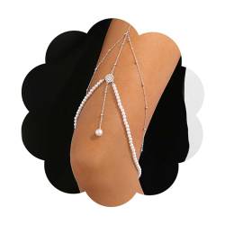 Dervivea Boho Perle Oberschenkel Kette Perle Anhänger Bein Kette Perle Quaste Bein Kette Silber Perle Körper Kette Bikini Geschichtet Oberschenkel Quaste Kette Schmuck Für Frauen Und Mädchen von Dervivea