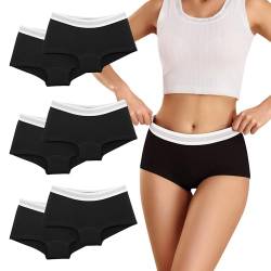 Desanlapi Baumwolle Boxershorts Damen Panties Unterhosen Hipster Unterwäsche Frauen mit Sportbund 6er Pack Schwarz S von Desanlapi