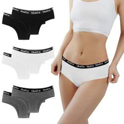 Desanlapi Unterhosen Teenager Mädchen Baumwolle Unterwäsche Weiche Schlüpfer für Teen Stretch Slips 6er Pack schwarz weiß und grau S von Desanlapi