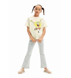 Desigual für Mädchen. 24SGTK16 SpongeBob Tie-Dye-T-Shirt weiß (5/6años= 116cm), Lässig, Kurzarm, Bio-Baumwolle, Nachhaltig, Kinderbekleidung von Desigual