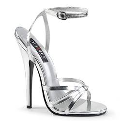 Devious Damen DOMINA-108 Sandale, Silver Met Pu von Devious