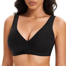 Deyllo BH Damen Ohne Bügel Push up Tshirt BH Nahtloser Bügelloser BH Große Brüste Starker Halt Entlastungs Komfort Seamless Soft Bra Schwarz 3XL von Deyllo