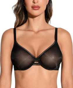 Deyllo Damen Bügel BH mit Spitze Unwattierter Triangel BH Soft Brustformende, Schwarz, 80C von Deyllo